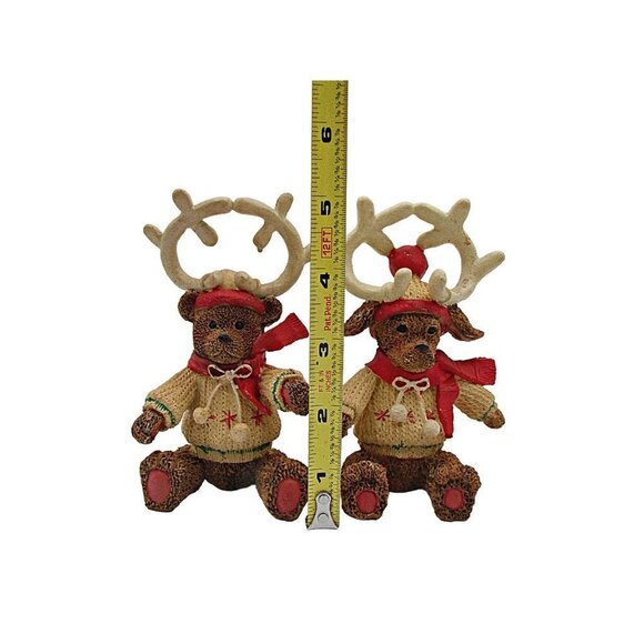 Set 2 Holiday Collection Dogs Dressed As Reindeer Figures Vintage Christmas Deco - Picture 6 of 12